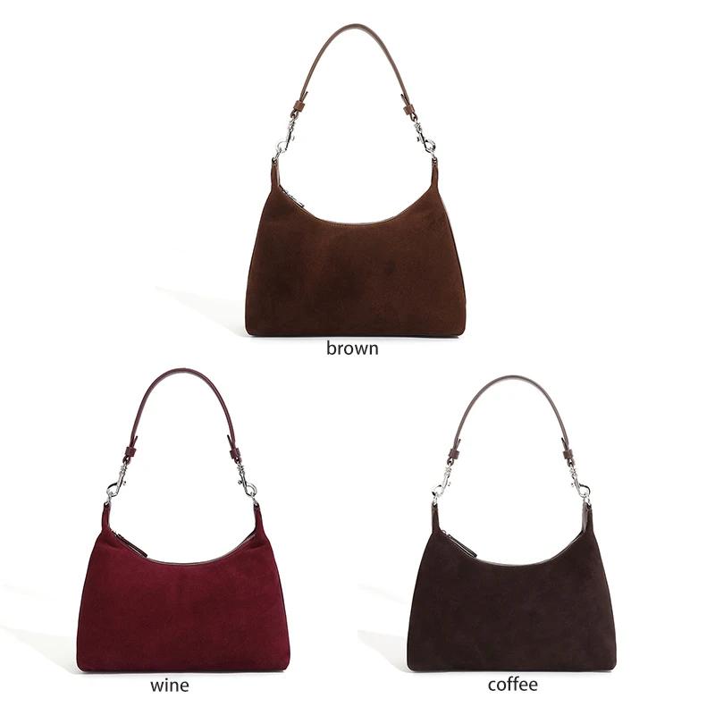 Sac à main rétro en cuir véritable et daim pour femmes, sac à bandoulière sous les bras en cuir de v