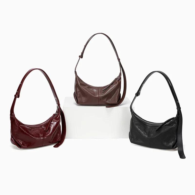 Sac sous le bras en cuir de vachette véritable bordeaux pour femme, sacs de luxe de créateur en cuir