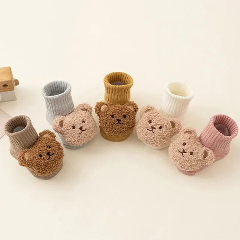 Mignon dessin animé ours bébé chaussettes pour garçon fille hiver doux coton anti-dérapant semelle n