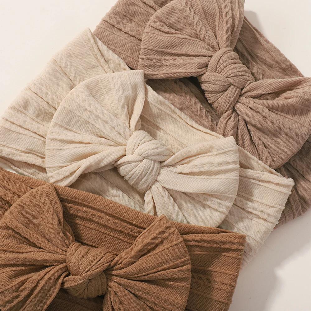 3 pièces couleur unie bébé bandeau arc enfants bandeau élastique en Nylon nouveau-né bandeaux doux T