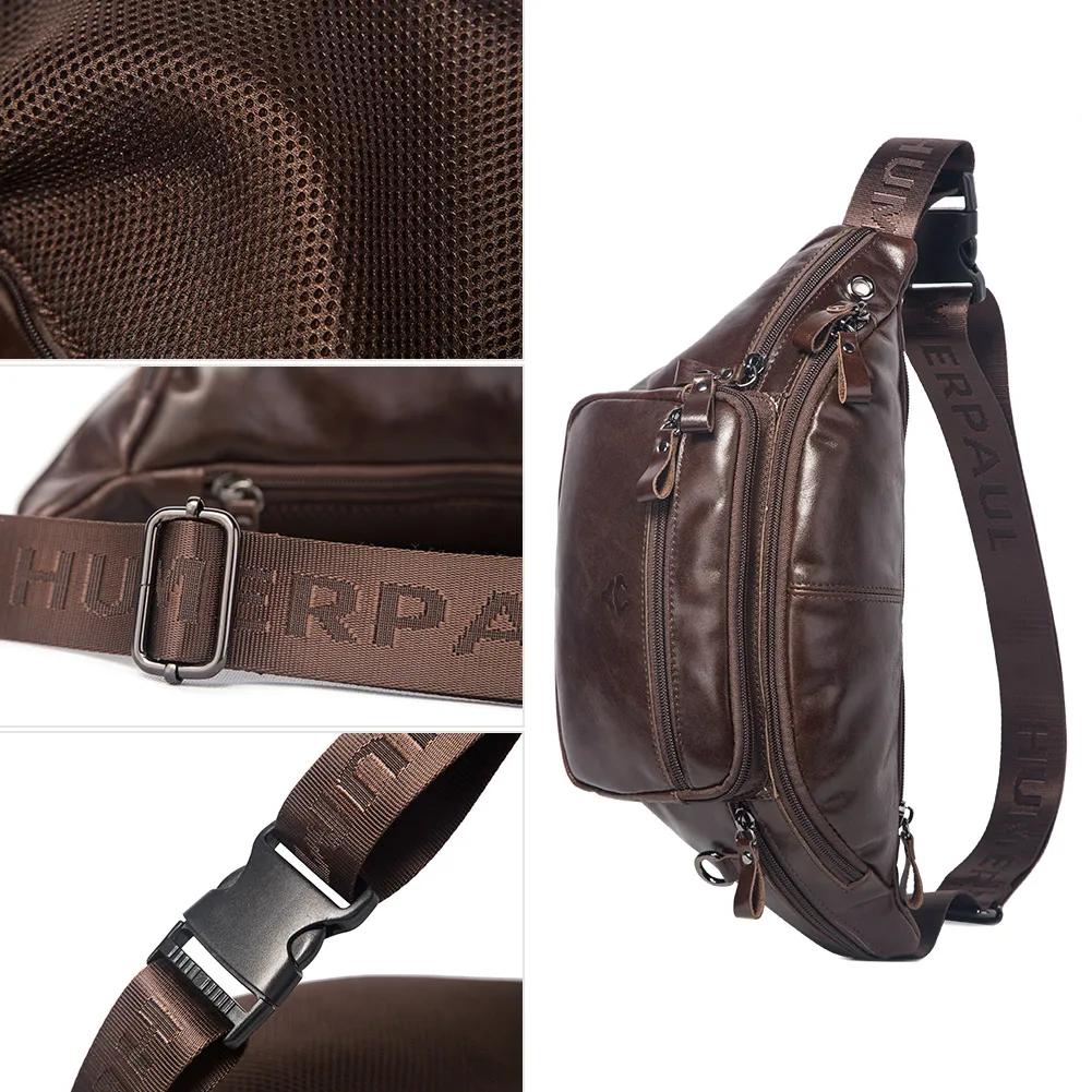 HUMERPAUL-Sac de taille en cuir véritable pour homme, sac banane décontracté, sac de poitrine extéri