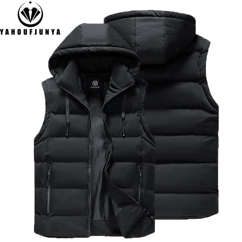 Hommes automne sans manches en plein air décontracté solide chaud gilet hommes hiver détachable à ca