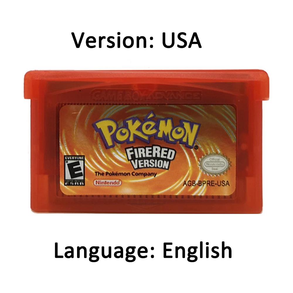 Cartouche de jeu vidéo 32 bits de la série Pokemon GBA, carte de console Pokemon Emerald FireRed Lea