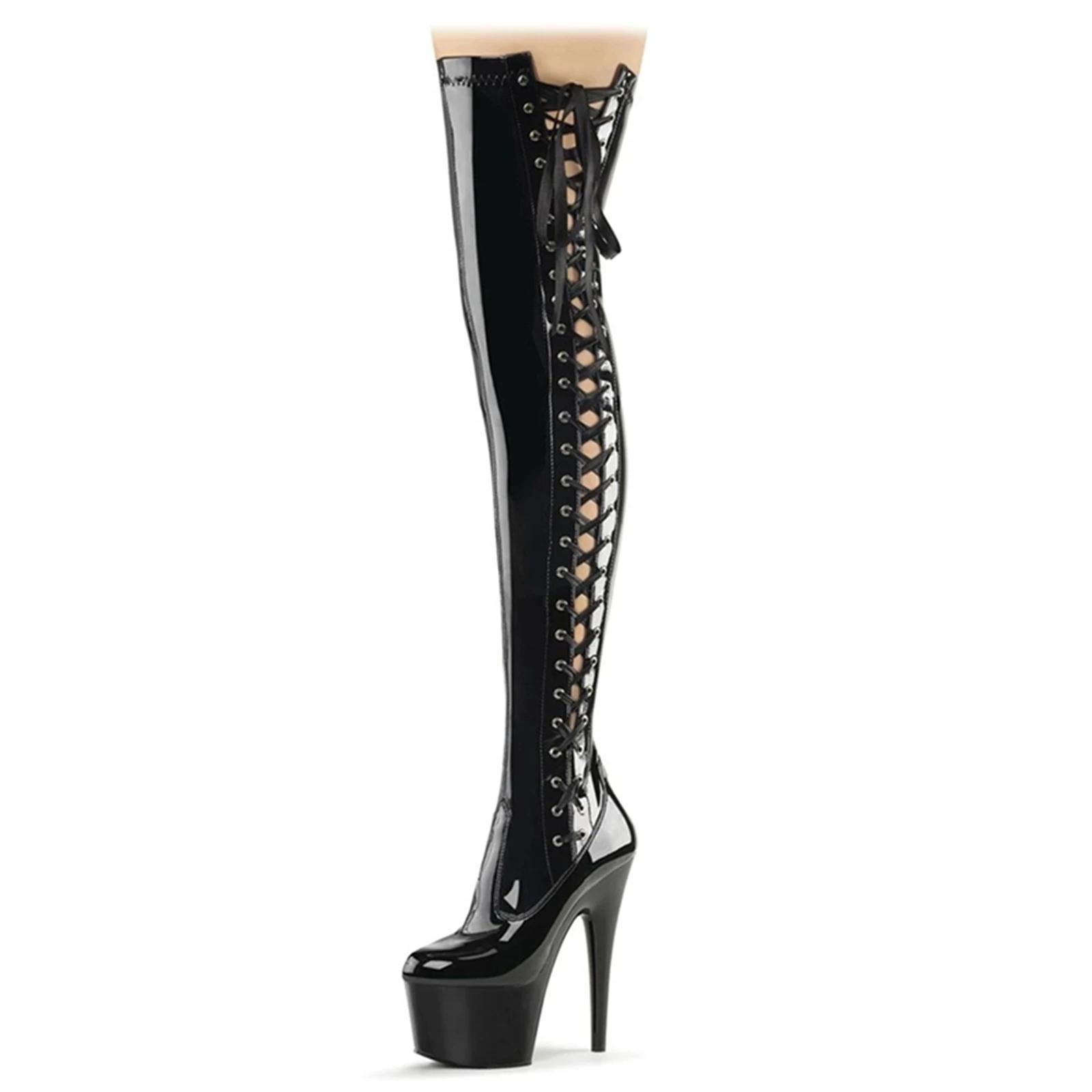 BOTES DE DANCE POLE 17CM | SOLE à talon et antidérapant renforcé en acier | Bottes de scène haut
