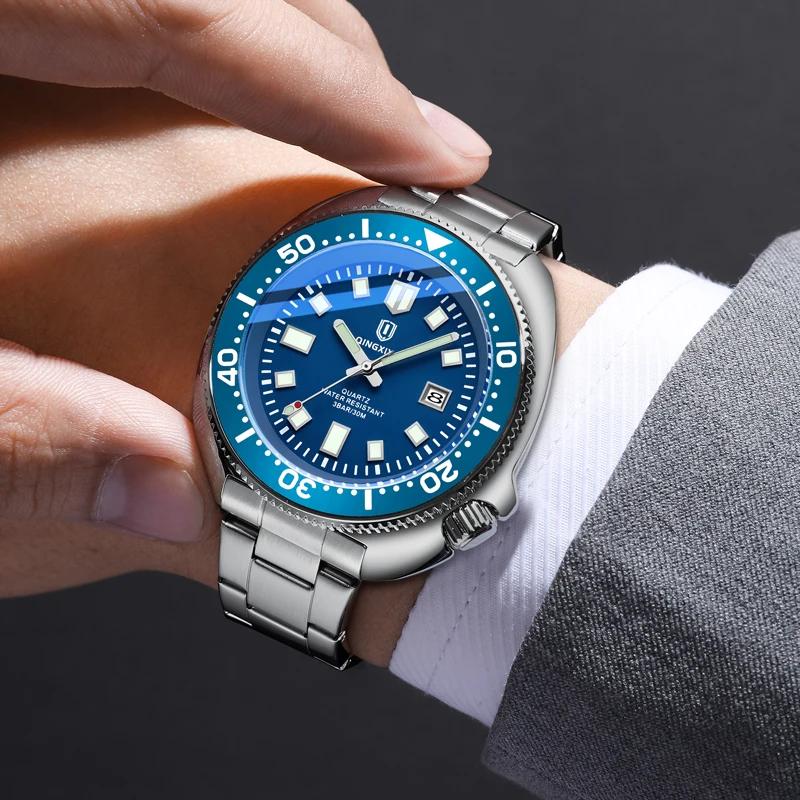 QINGXIYA Top marque de luxe hommes montres à Quartz de haute qualité bracelet en acier inoxydable ét