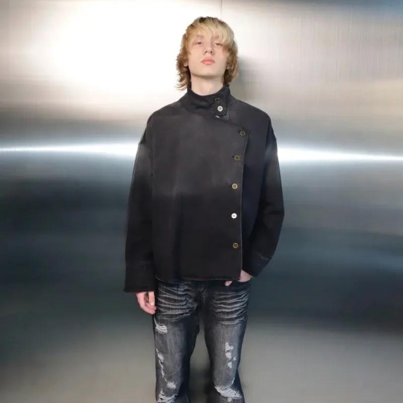 Veste uniforme Y2K Harajuku noire délavée avec boutons, veste en jean style espadrille gothique, str
