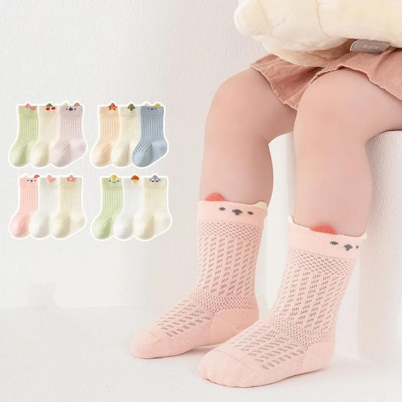 3 paires/lot chaussettes nouveau-né pour fille garçon 0-5 ans été mince coton maille infantile bébé 