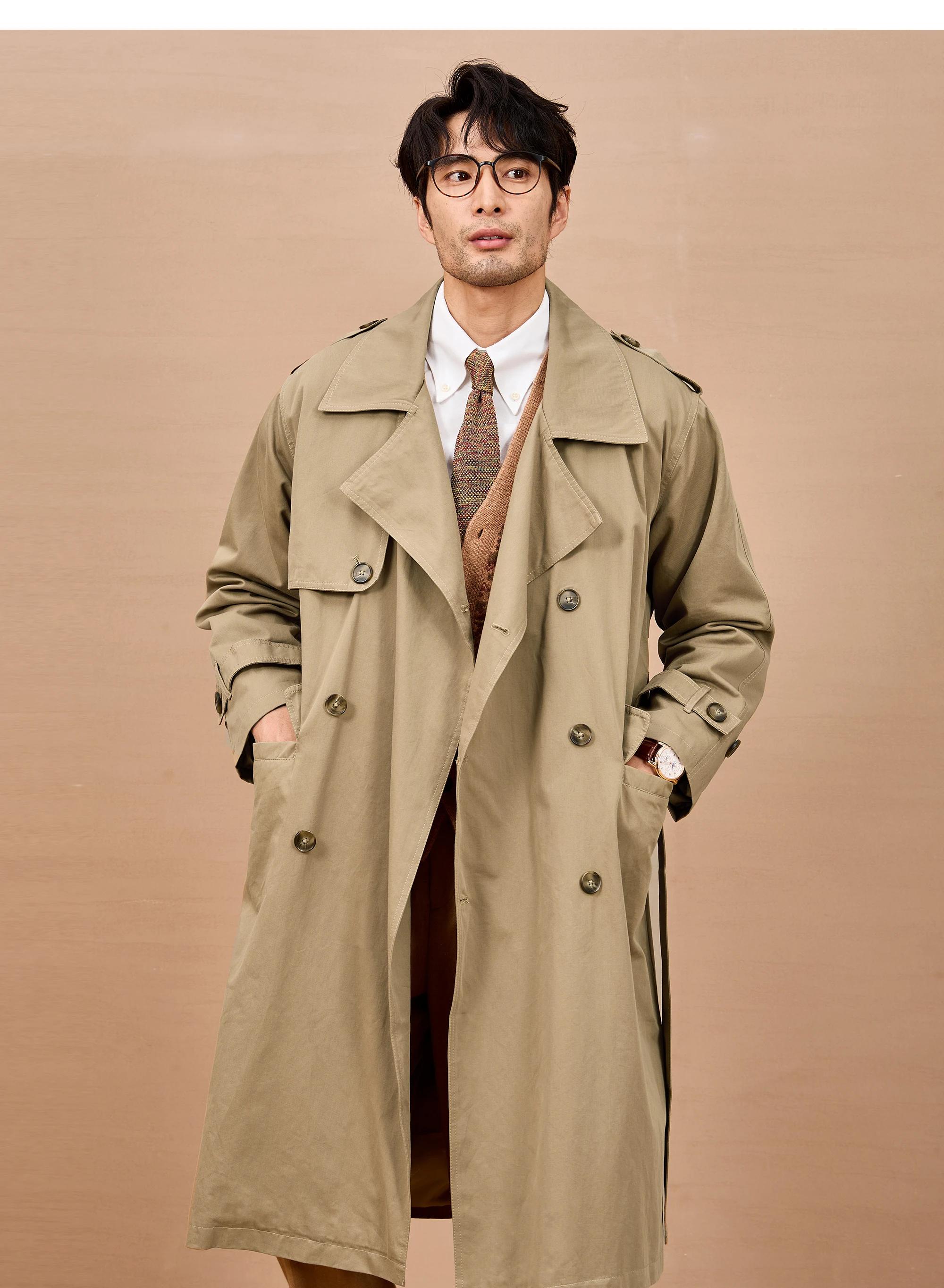 Mauroicardi printemps automne Long noir kaki Trench manteau hommes épaulettes Double boutonnage Chic