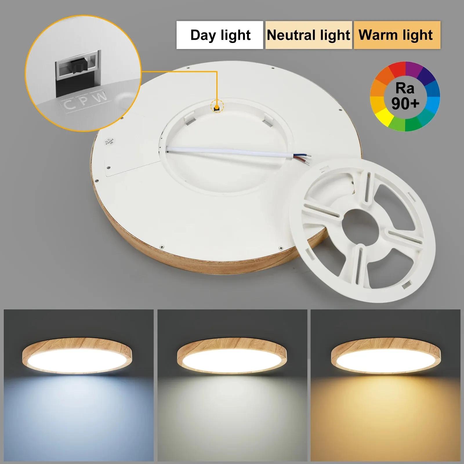 LVL LED plafonnier Grain de bois et blanc 3 en 1 couleurs d'éclairage éclairage domestique cuisine c