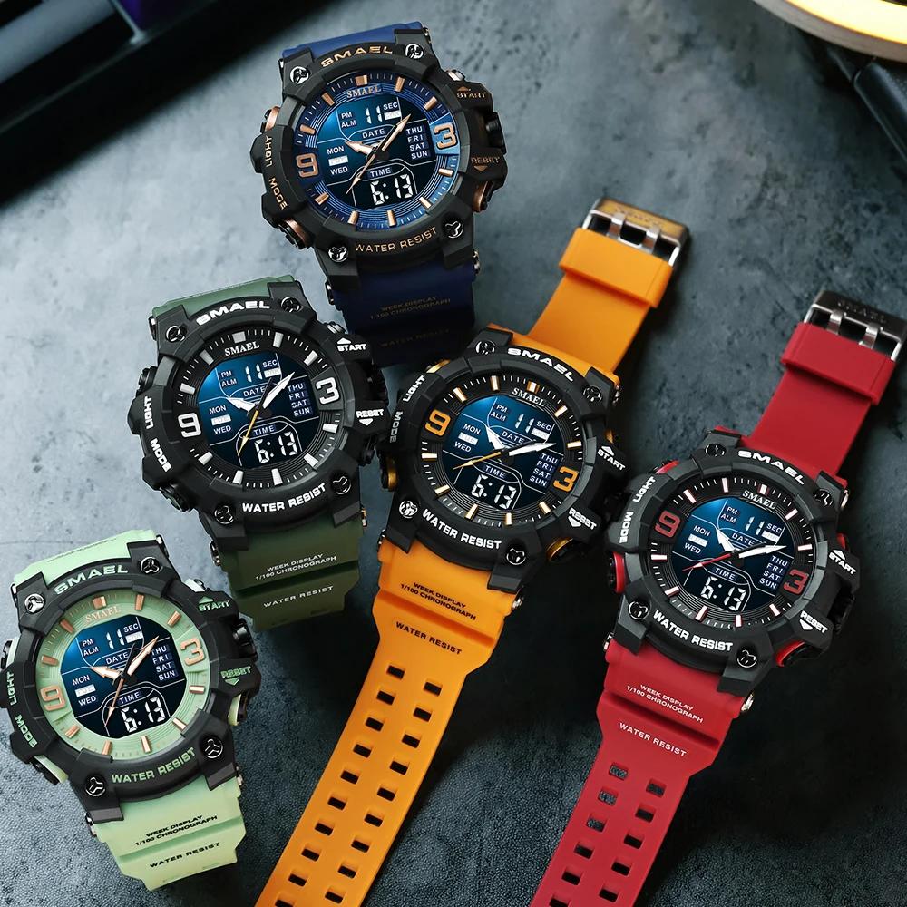 SMAEL-Montre de sport à quartz avec alarme lumineuse LED, montres-bracelets automatiques, affichage 