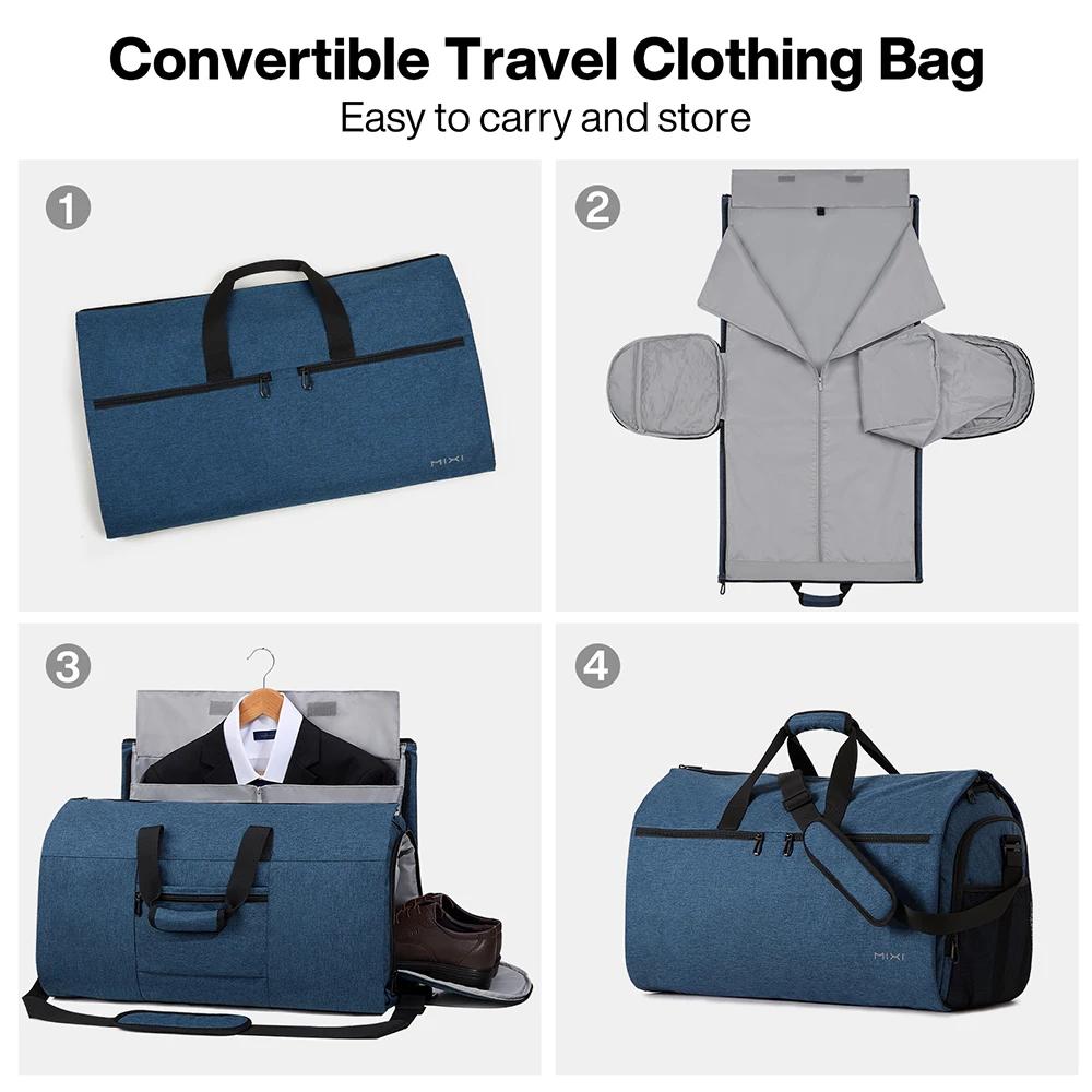 Mixi sac à vêtements à main pour voyage 56L sac de sport convertible pour hommes femmes 2 en 1 bagag