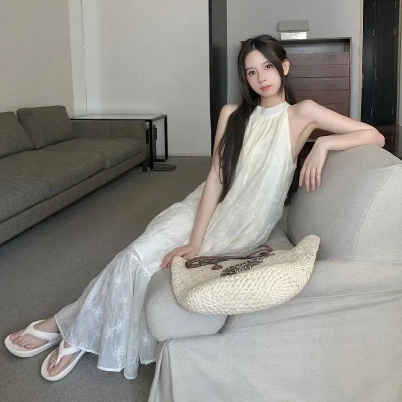 Lucyever-Robe d'été en dentelle à col licou pour femme, sexy, initiée à la fibre, décontractée, plag