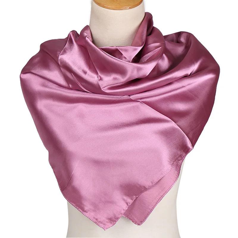 Marque de luxe Foulard en soie femmes Satin couleur unie Hijab foulards musulman paréo Bandana femme