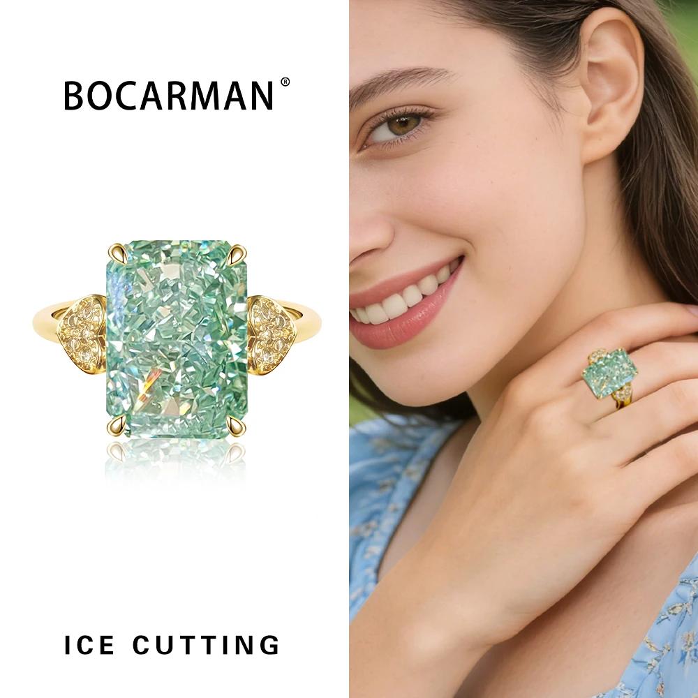 BOCARMAN – bague en zircon vert menthe pour femmes, bague de mariage rectangulaire en cuivre, style 