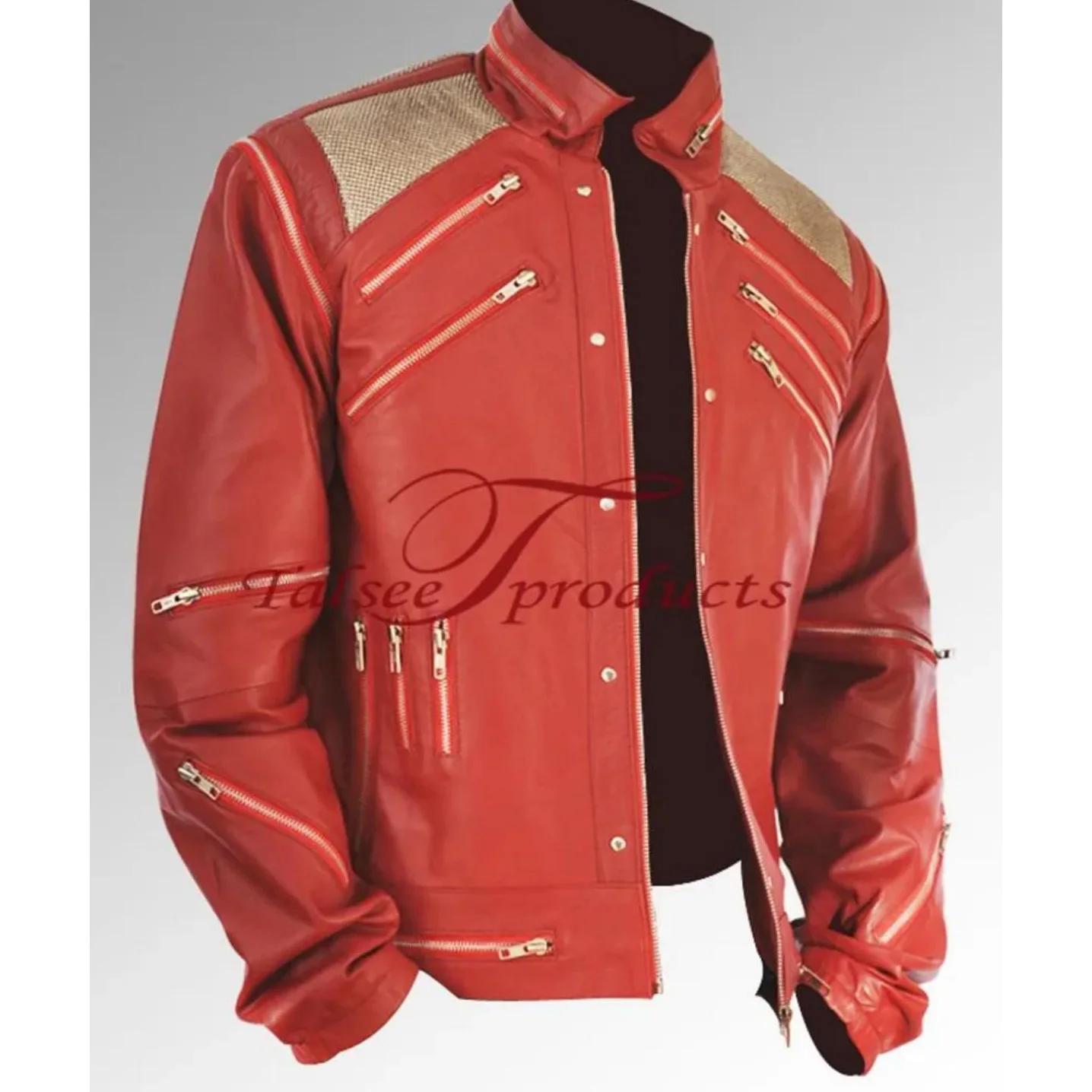 Rare classique MJ MICHAEL JACKSON CUSTOM Classic Beat It MV veste en cuir rouge à fermeture éclair
