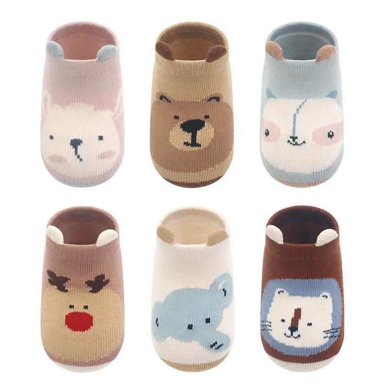 6 paires de chaussettes en coton pour enfants, antidérapantes, pour garçons et filles, mignonnes mot