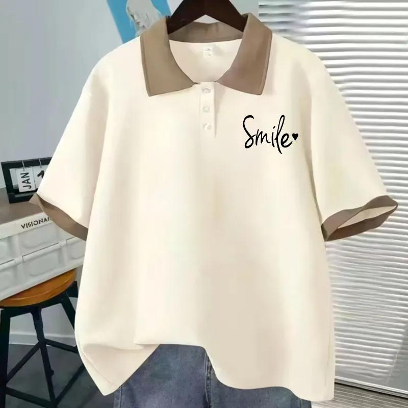 Polo ample japonais à manches courtes, T-shirt tendance, doux et mignon, imprimé de dessin animé, ét