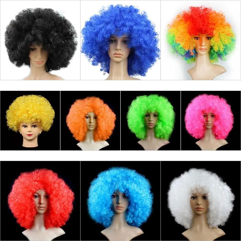 Unisexe adulte diverses couleurs arc-en-ciel cirque bouclés noir Afro bouclés perruque adulte déguis