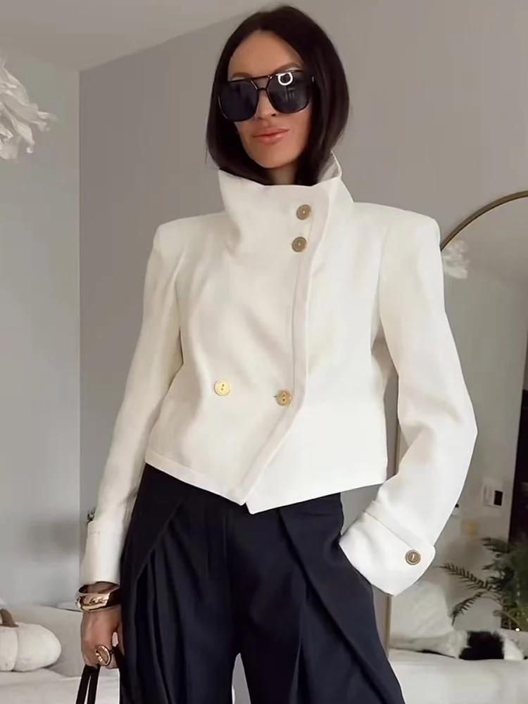 Nouvelle veste décontractée pour femme à col montant, manches longues, boutonnée, couleur unie, styl