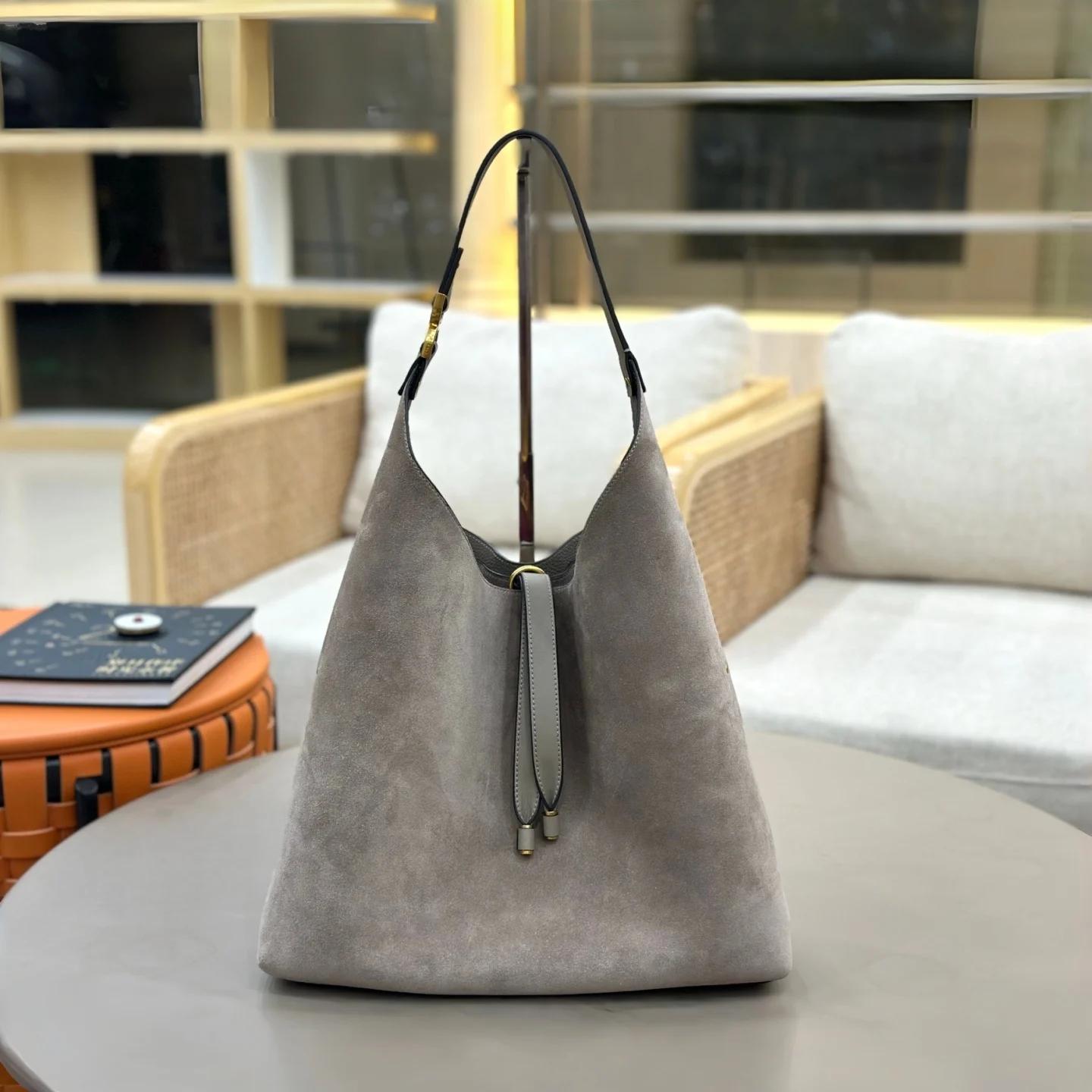 Sac Hobo en Daim 2026 Nouveau Sac à Bandoulière Grande Capacité en Cuir Véritable Souple pour Femme,