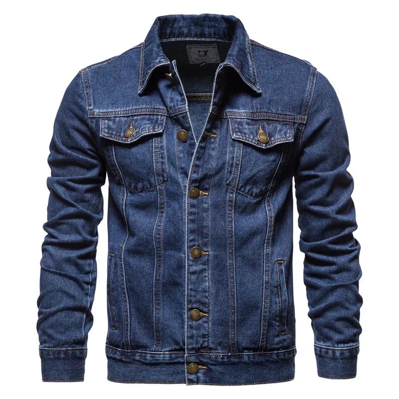 2025 automne Hommes solide Denim vestes mode moto Vintage jean vestes Hommes coupe ajustée coton déc