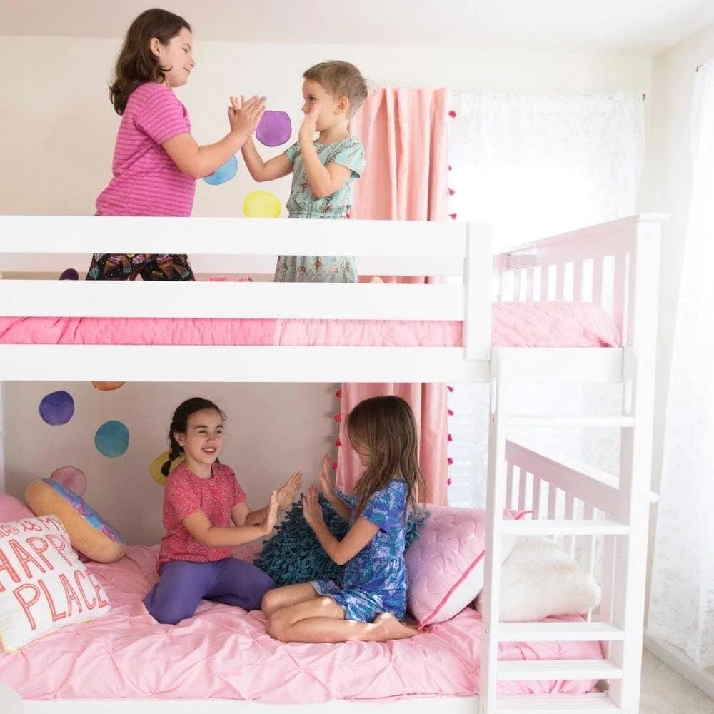 Lit superposé double sur double, cadre de lit superposé en bois massif avec échelle pour enfants, ga