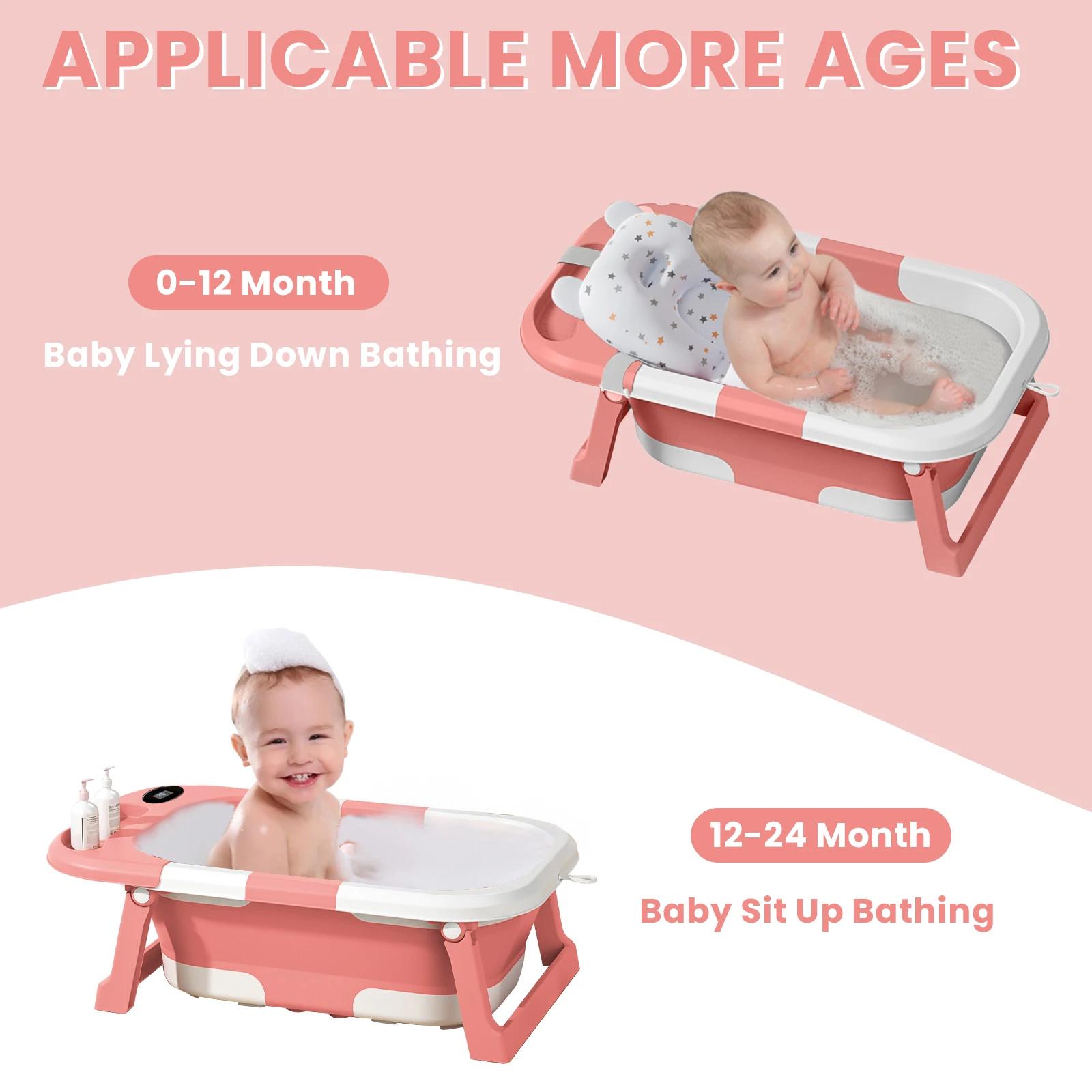 Baignoire pliable pour nouveau-né avec trou de vidange, baignoire pour tout-petits avec coussin soup