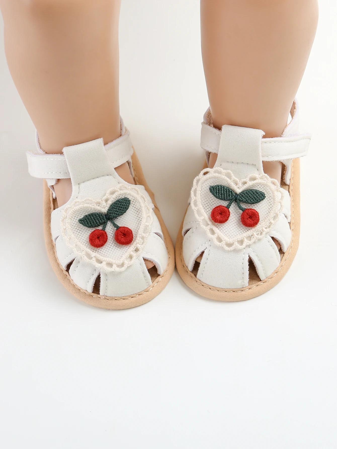 Sandales d'été pour bébé fille, chaussures à semelle en tissu cerise, chaussures pour nouveau-né, ch