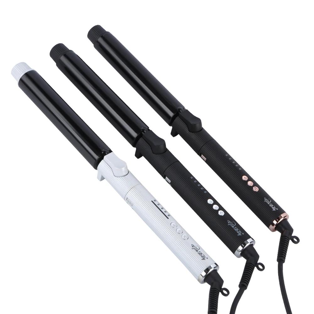 Fer à friser rotatif professionnel avec affichage numérique de la température LED, bigoudi noir en t