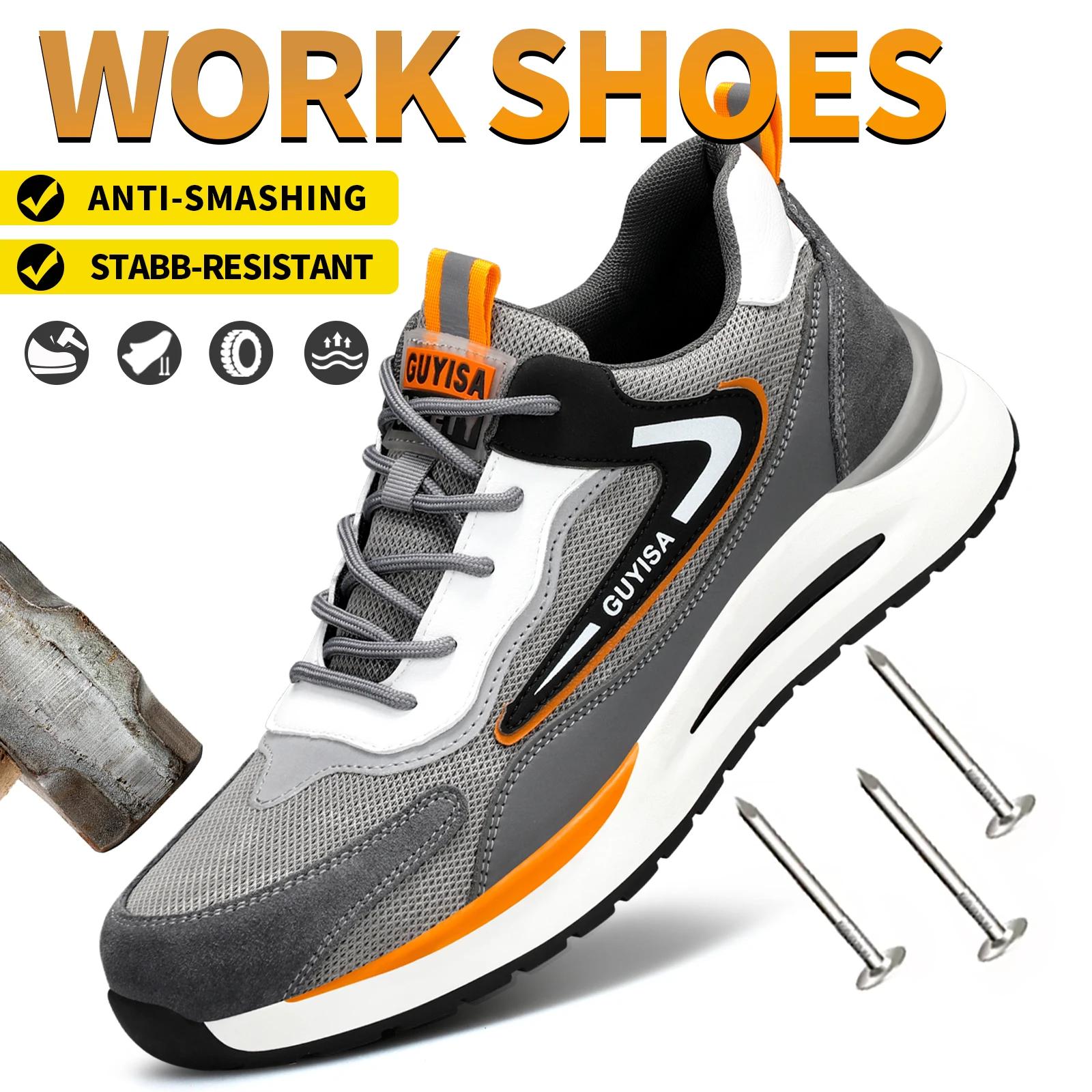 Chaussures de travail GUYISA pour hommes, avec embout en acier anti-écrasement et anti-perforation, 
