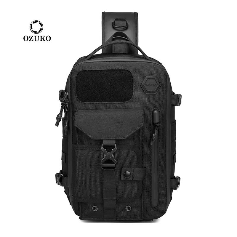 OZUKO-sac à bandoulière pour hommes, sac de poitrine imperméable, sacoche à fermeture éclair, mode s