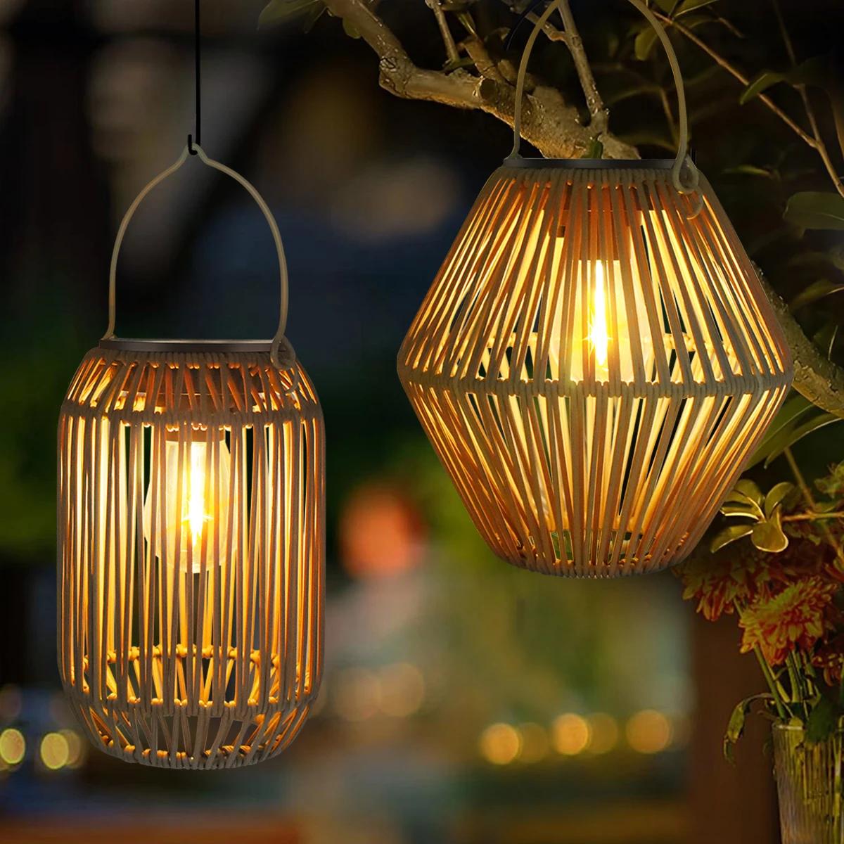 Lanterne solaire d'extérieur étanche, lanterne tissée suspendue, style Boho, décoration pour jardin 