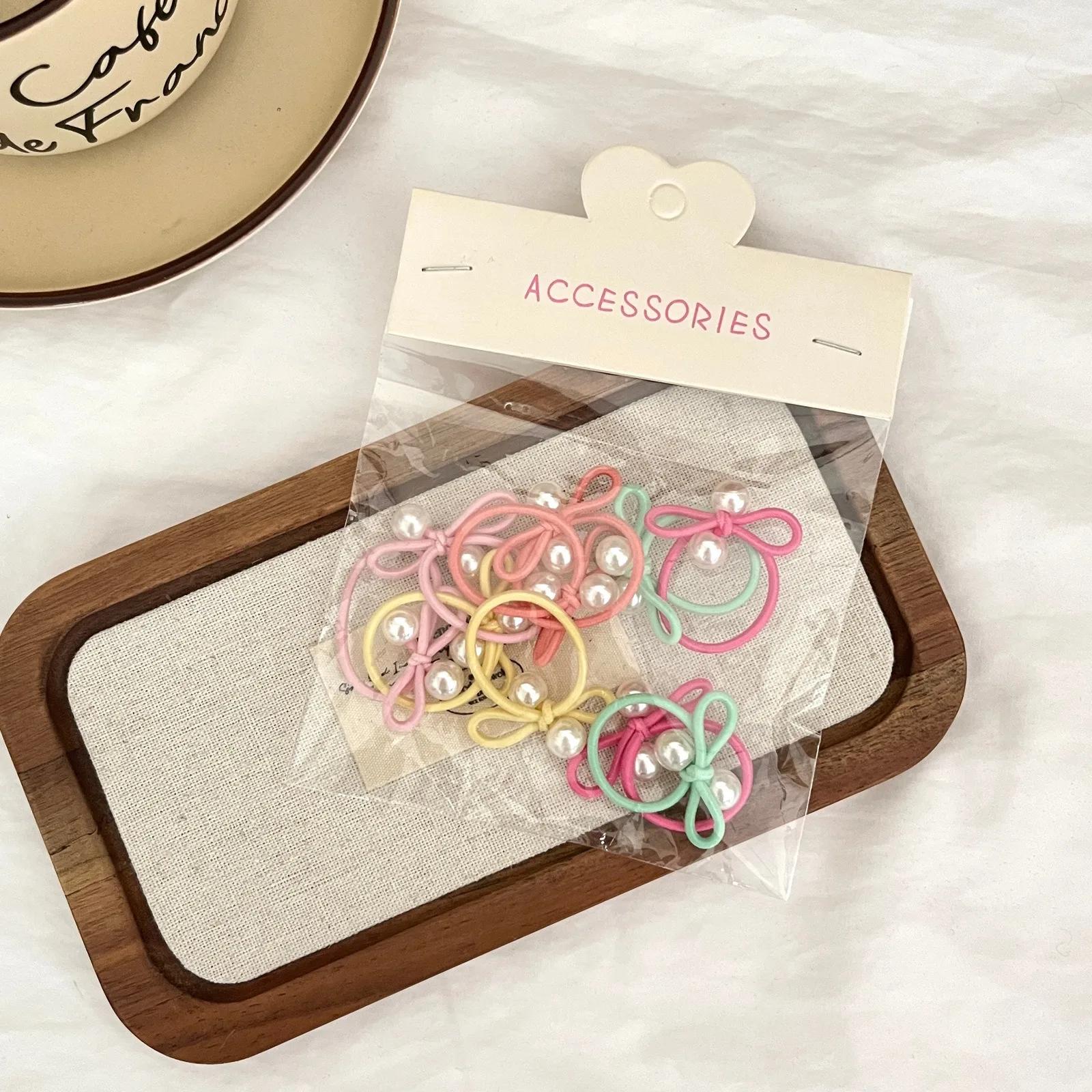 10 pièces enfants tressé élastique coréen argent perle arc bandeau sans endommager les cheveux petit