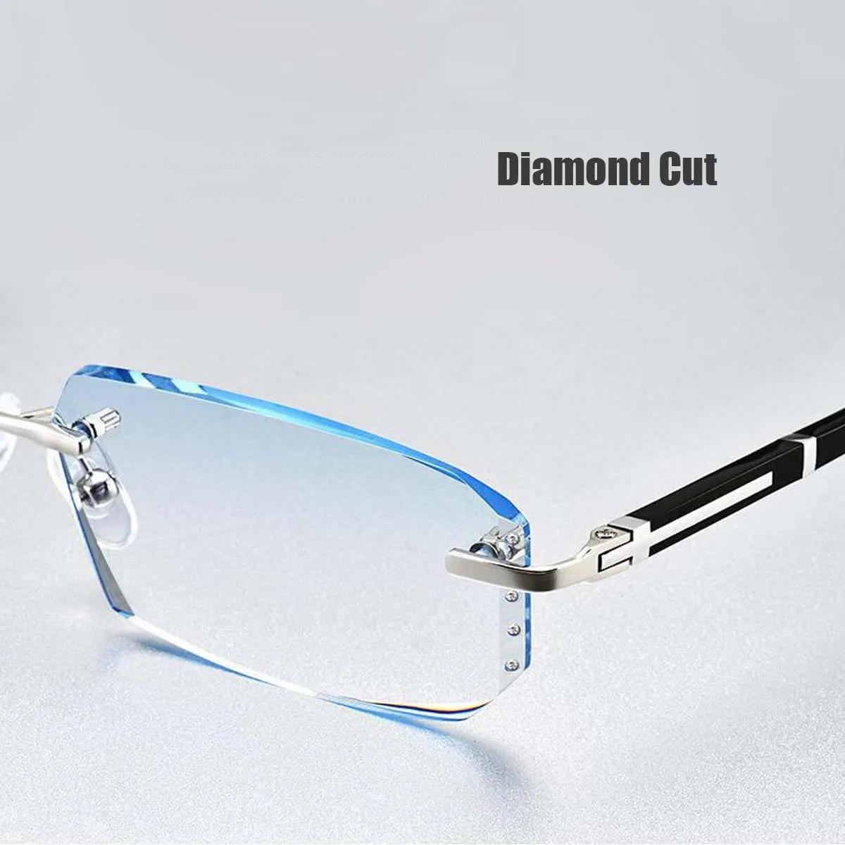 Lunettes de myopie photochromiques d'affaires pour hommes, coupe diamant, sans bords, UV400, lunette