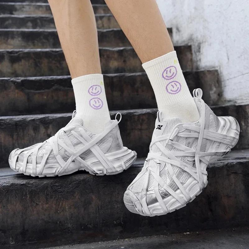 Baskets de rue à lacets pour hommes, Niche d'épissure épaisse, chaussures de sport de couleurs mélan