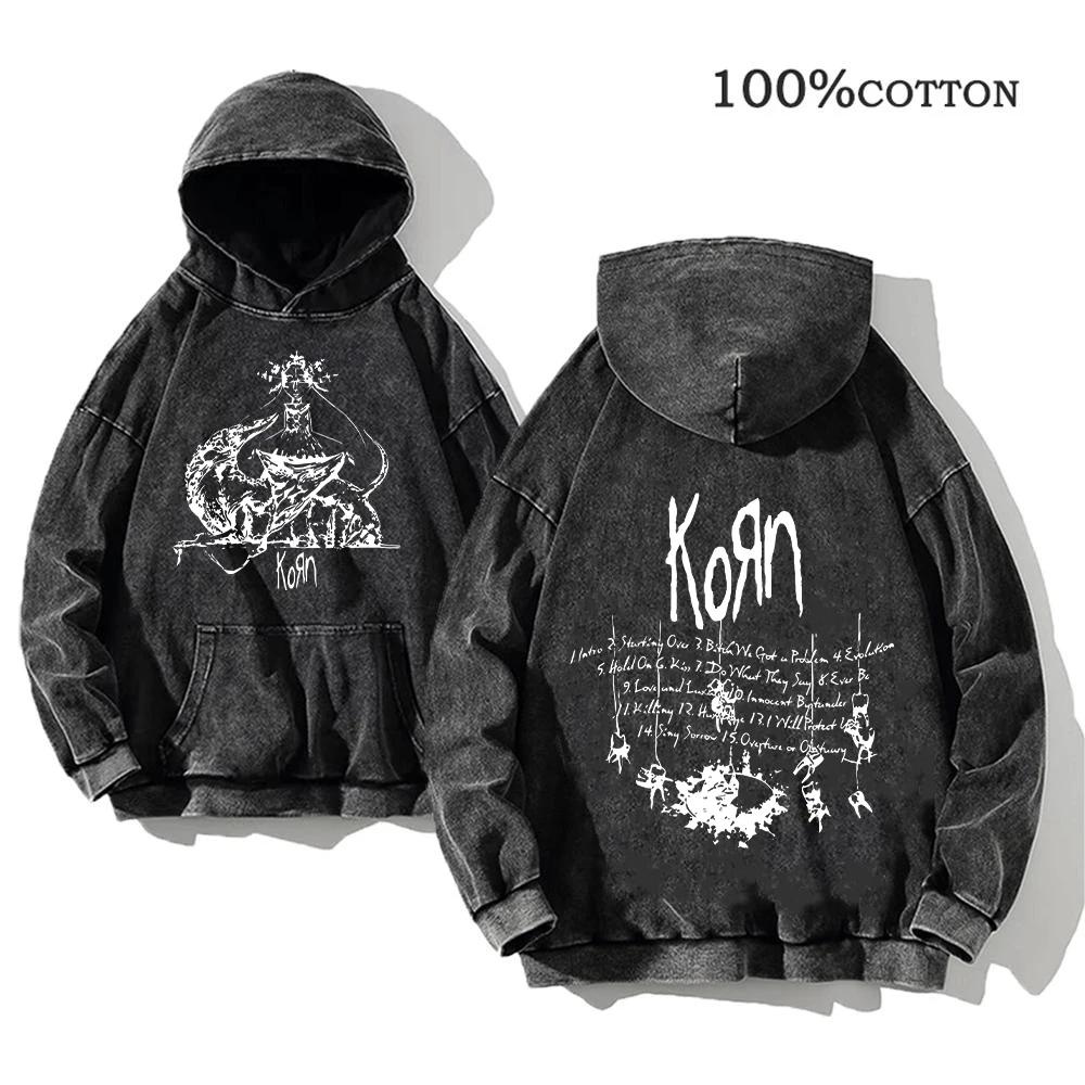 Korn Rock Band World Tour sweats à capuche Vintage lavé hommes sweats coton Hip Hop Streetwear pull 