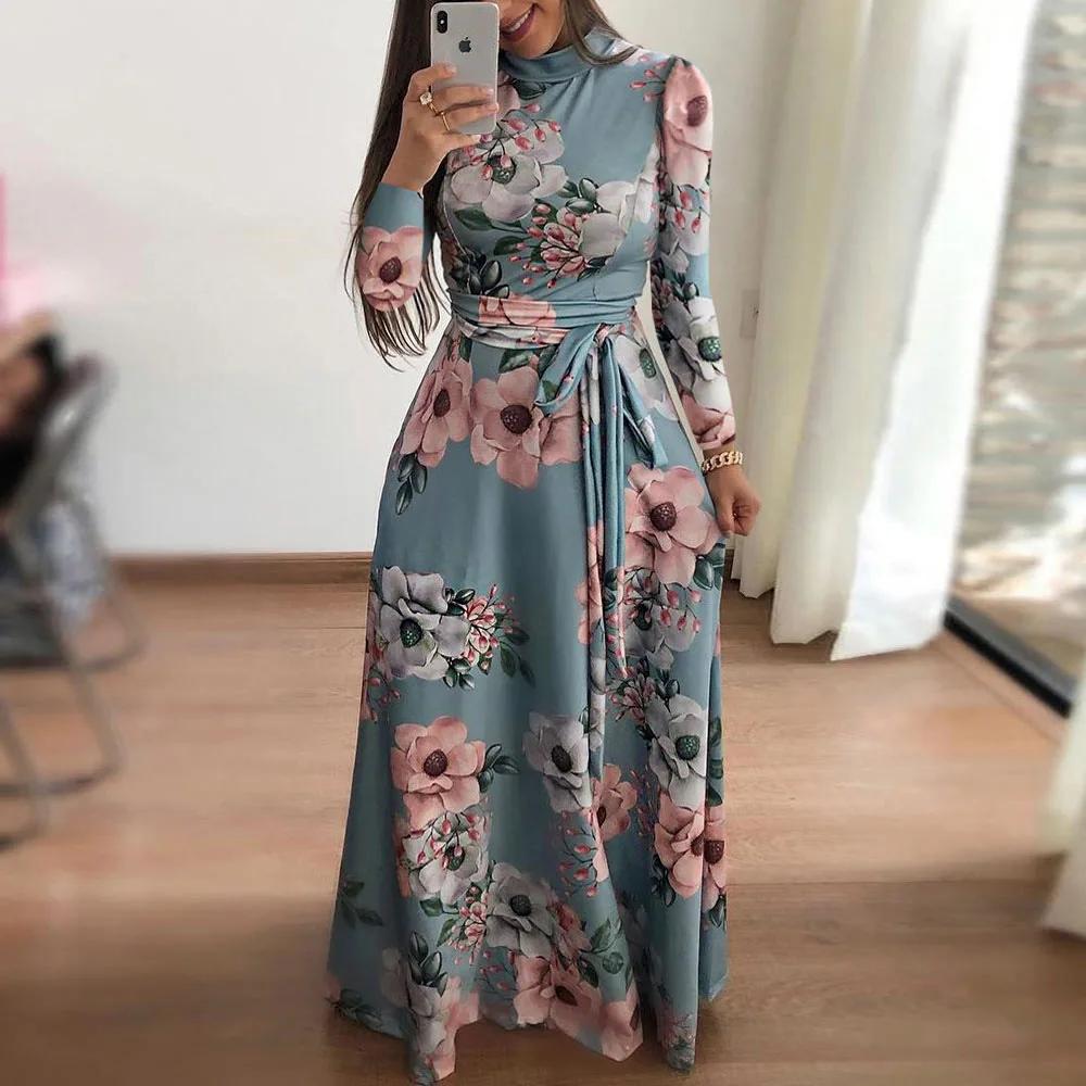 Robe d'été à imprimé Floral pour femmes, nouvelle robe trapèze Boho à manches courtes, robe Maxi flu