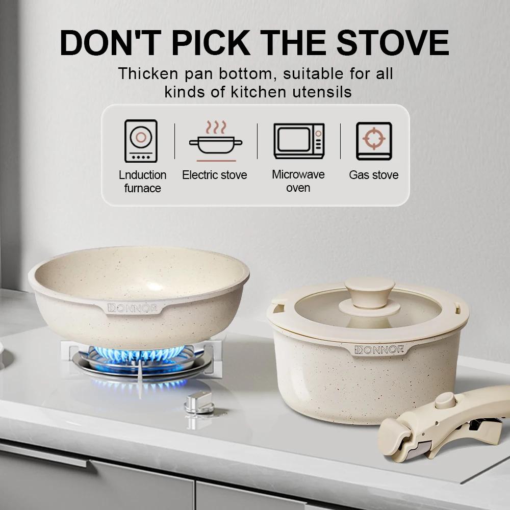 Donnor 17 pièces poignée amovible batterie de cuisine antiadhésive en aluminium moulé sous pression 