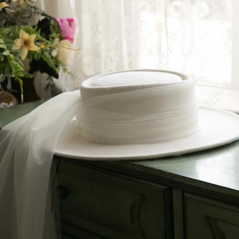 Nouveau français 100% laine haut-de-forme voile Vintage dîner fête élégant blanc Fedora voyage lumiè