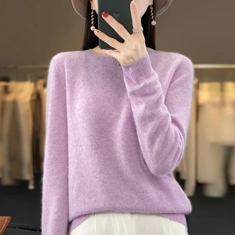 100% laine mérinos pull femmes col rond cachemire tricots femme pull automne hiver décontracté hauts