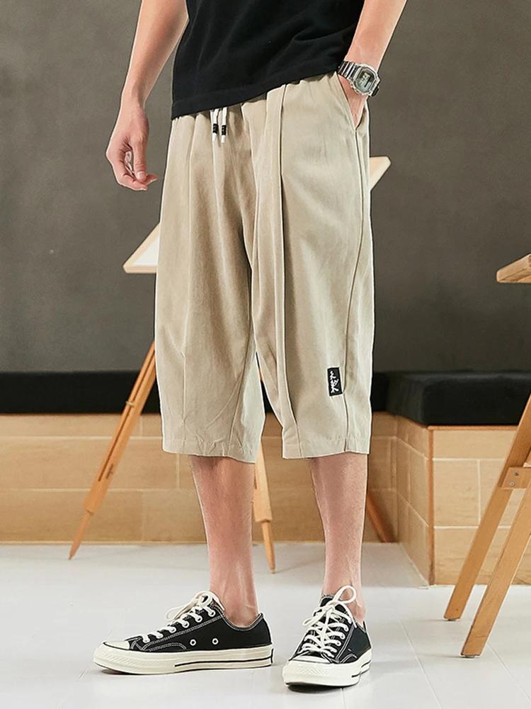 Grande taille été sarouel hommes courts Joggers Style chinois mollet décontracté Baggy pantalon mâle