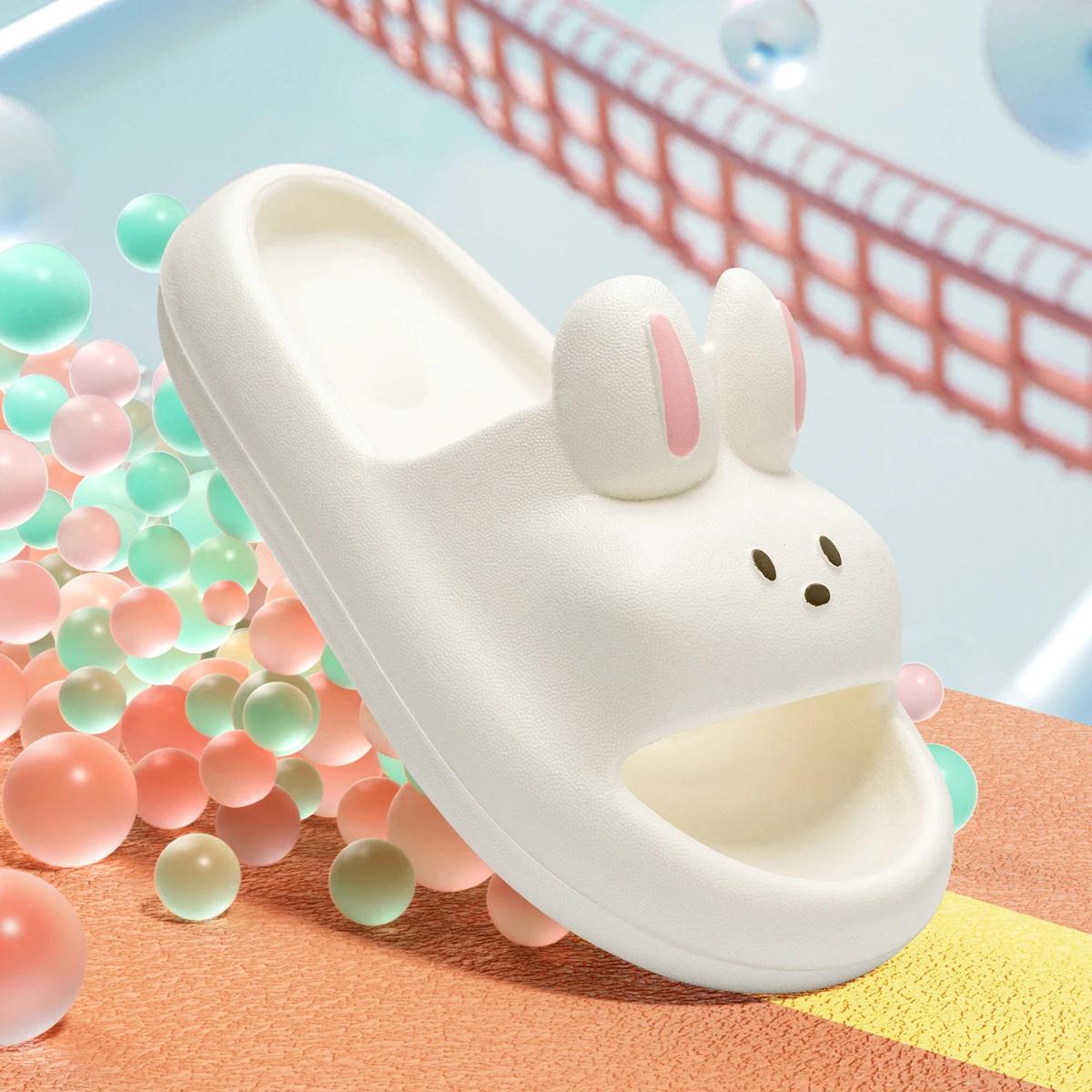 Pantoufles de lapin de dessin animé pour enfants, pantoufles d'intérieur et d'extérieur à fond épais