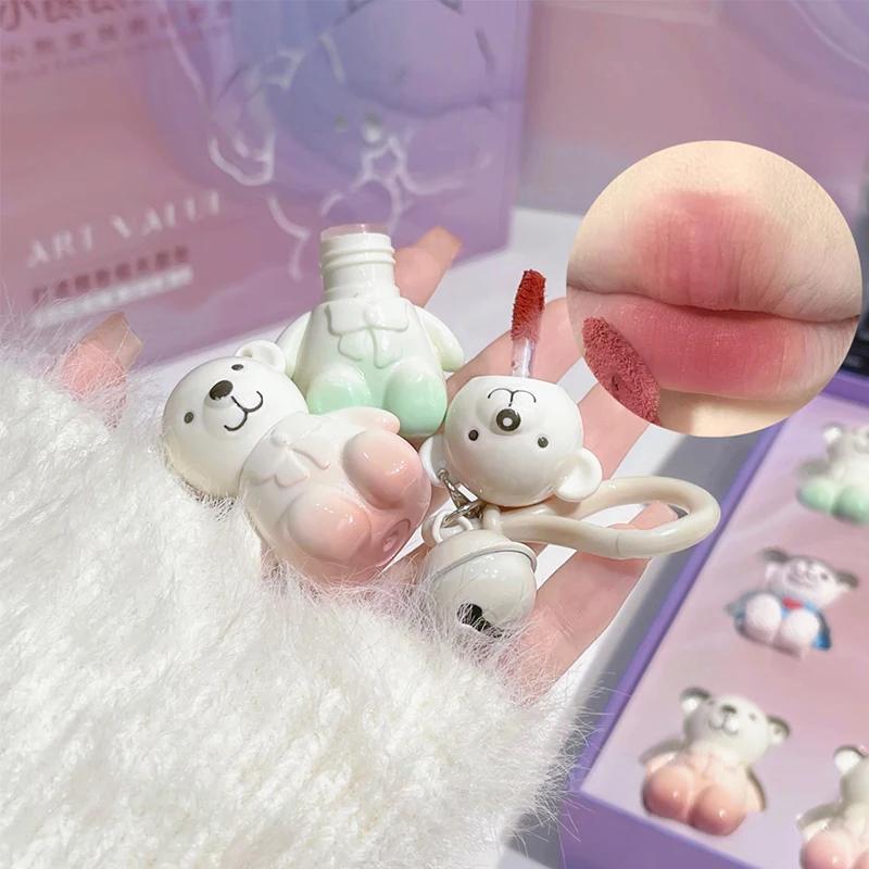 ART VALUE Ensemble de maquillage ours mignon comprenant 6 * rouge à lèvres liquide mat, 2 * ornement