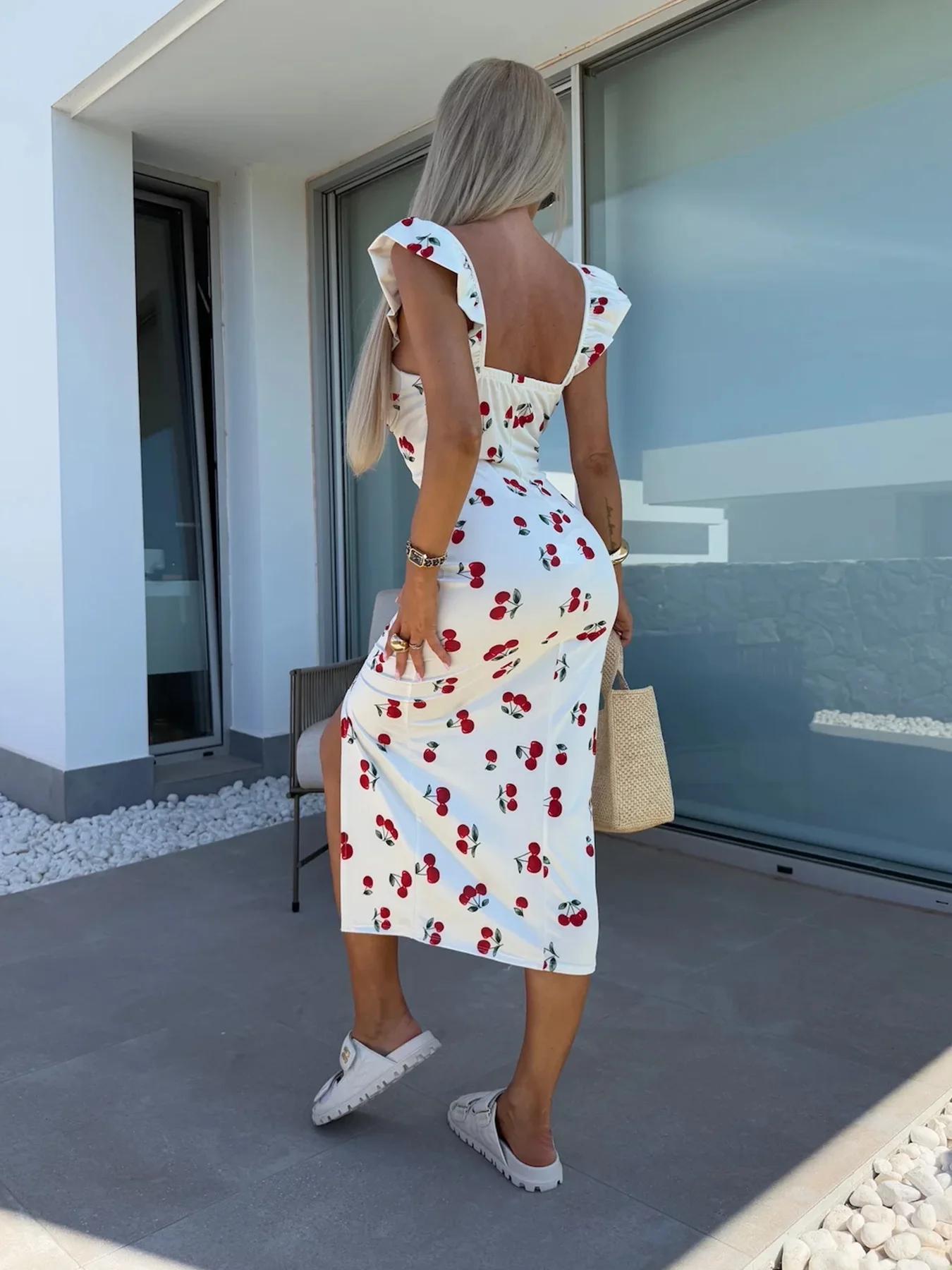 Robe d'été mi-longue pour femmes, nouveau design élégant, fleur française, bretelles, fente, été eur