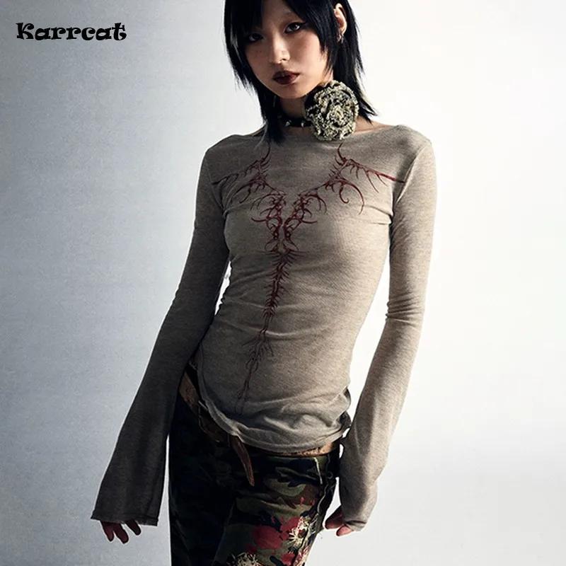 Karrcat-T-shirt Punk Irrégulier Gothique Y2k, Streetwear, Esthétique Grunge avec Espèce Y-Vintage, T