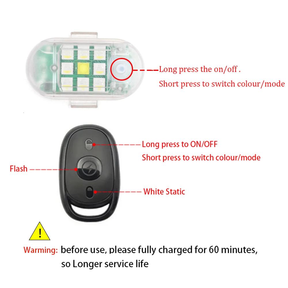 Lumière Stroboscopique LED avec Télécommande Sans Fil pour Voiture, Moto, Vélo, Drone, Scooter, Anti