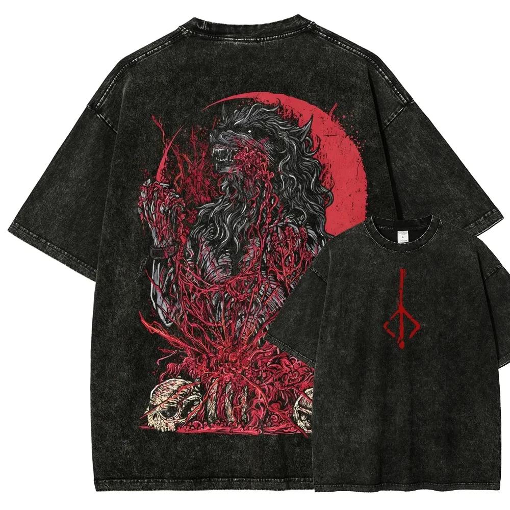 Nouveau T-shirt imprimé Bloodborne, jeu de rôle d'action tendance, style vintage délavé, en coton am
