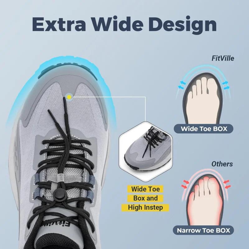 FitVille – baskets large largeur pour hommes, antidérapantes, confortables, pour Trekking, randonnée