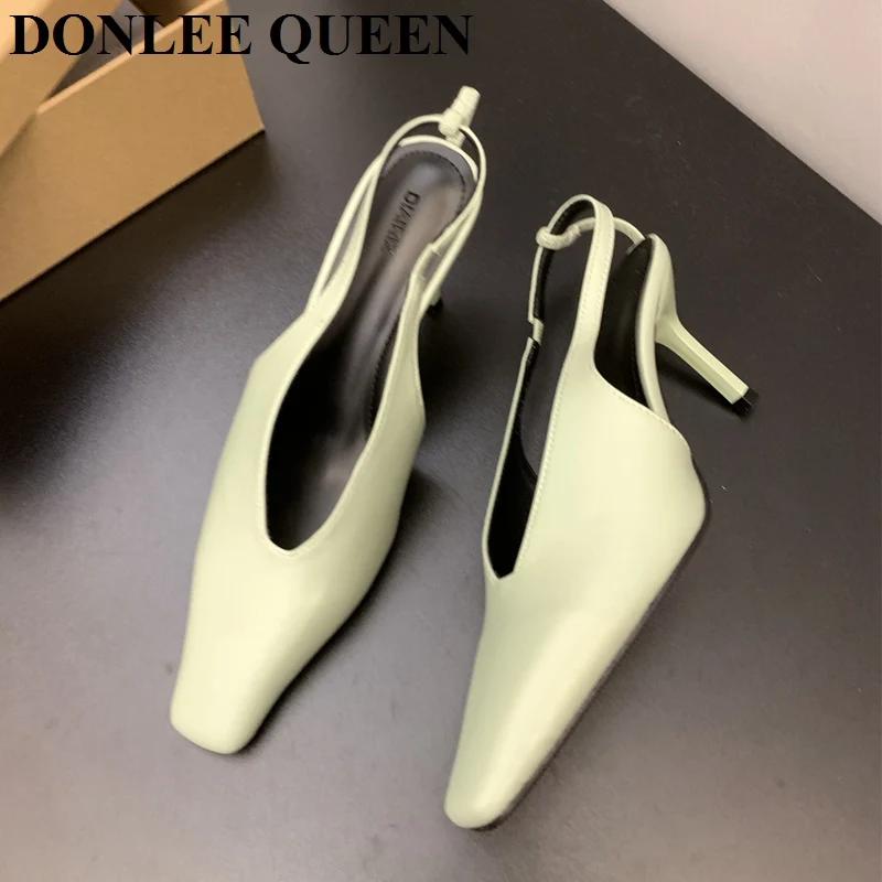 Sandales de printemps à talons hauts et fins pour femmes, escarpins à bout carré, chaussures peu pro