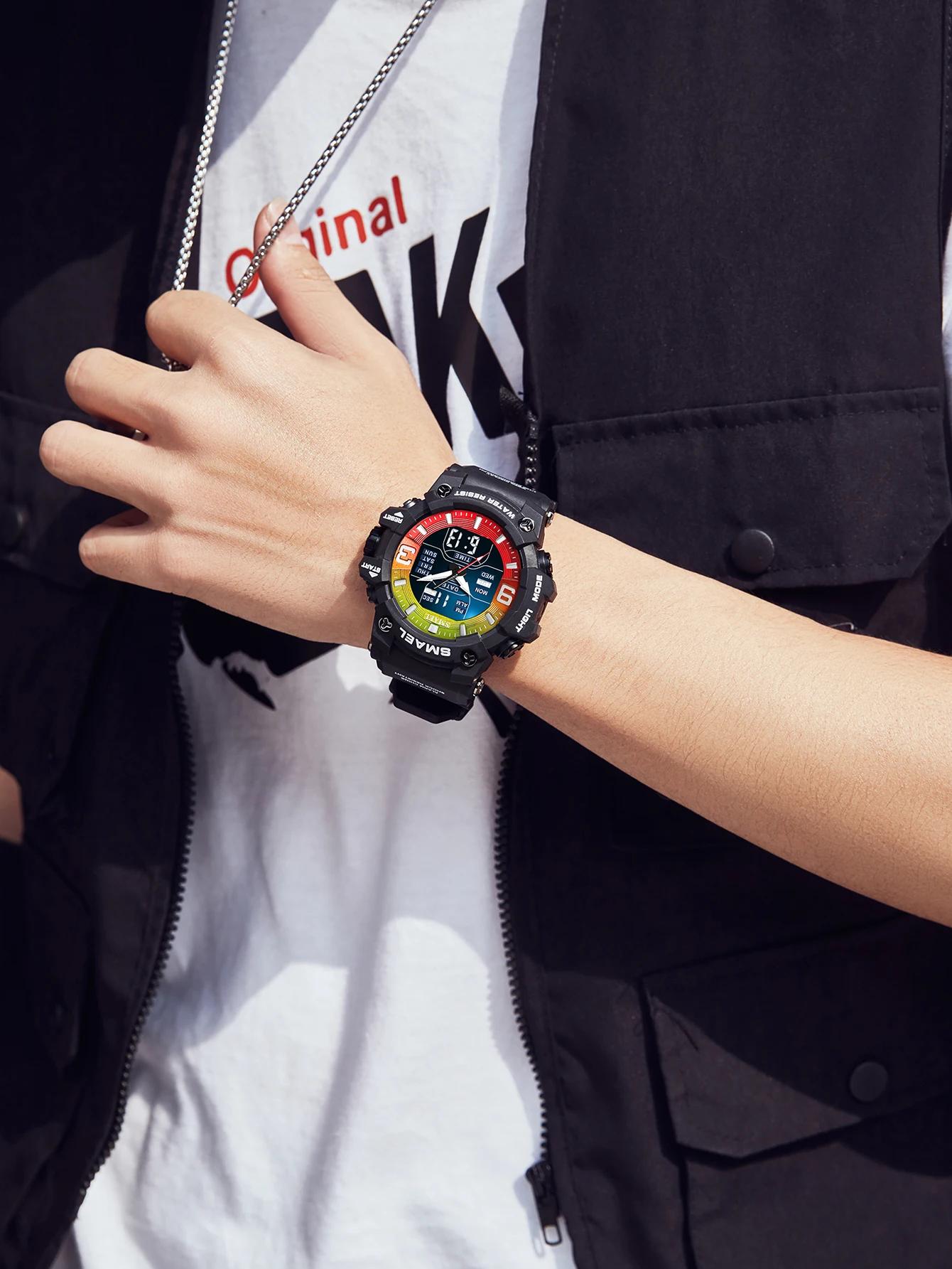 SMAEL-Montre de sport à quartz avec alarme lumineuse LED, montres-bracelets automatiques, affichage